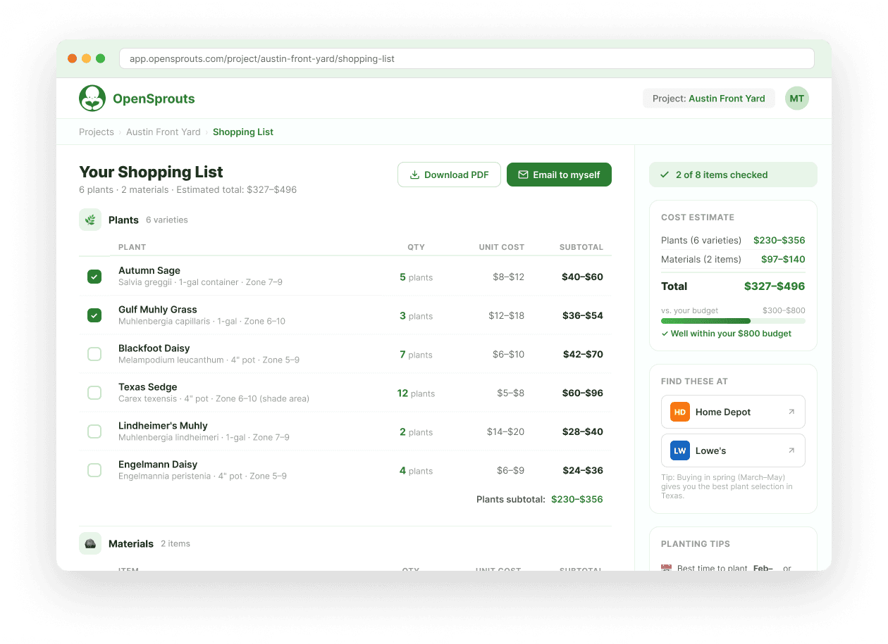 Create your personalized plant shopping list in the OpenSprouts app